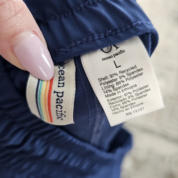 New OCEAN PACIFIC OP Women’s Size L Navy Blue Swim Shorts Athletic Drawstring - Picture 4 of 4